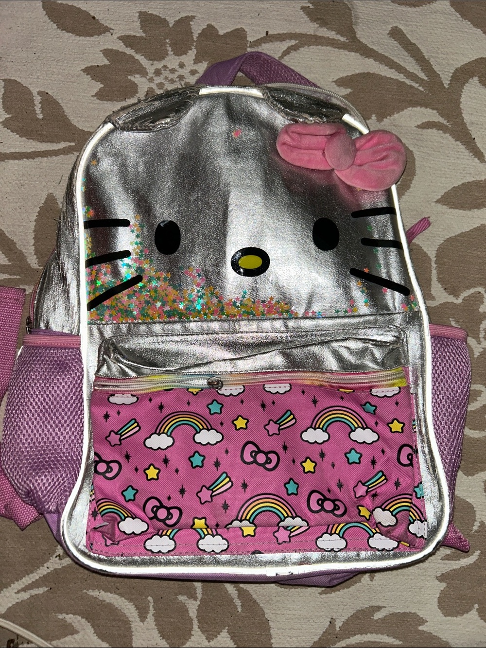 Hello Kitty Pink and Silver Rainbow Kids Backpack